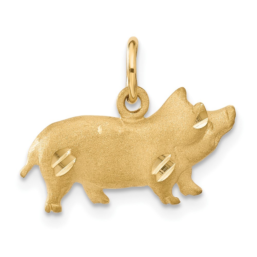 14k Yellow Gold Farm Brushed Finish D/C Animal Pig Piglet Necklace Charm Pendant